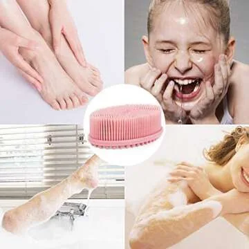 Exfoliating Silicone Body Scrubber Silicone Bath Brush Glowing Skin Silicone Shower Loofah for Gentle Exfoliating Long Lasting Lathers Well & More Hygienic Than Traditional Loofah Body Brush (Pink)