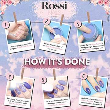 ROSSI Nails Glam Dip Powder 0.6 oz | French Nail Manicure Acrylic Art | Starter and Professional | Colorful Dipping Powder | Calcium and Vitamin E Fortified (F015 Ocean Dive)