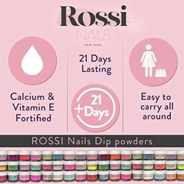ROSSI Nails Glam Dip Powder 0.6 oz | French Nail Manicure Acrylic Art | Starter and Professional | Colorful Dipping Powder | Calcium and Vitamin E Fortified (F015 Ocean Dive)