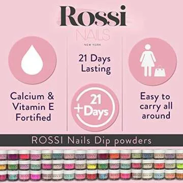 ROSSI Nails Glam Dip Powder 0.6 oz | French Nail Manicure Acrylic Art | Starter and Professional | Colorful Dipping Powder | Calcium and Vitamin E Fortified (F015 Ocean Dive)