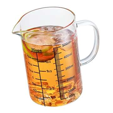 Ackers BORO3.3 Glass Measuring Cup-[Insulated handle | V-Shaped Spout]-Made of High Borosilicate Glass Measuring Cup for Kitchen or Restaurant, Easy to Read, 500 ML (16 Oz, 2 Cup)