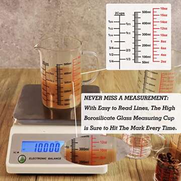 Ackers BORO3.3 Glass Measuring Cup-[Insulated handle | V-Shaped Spout]-Made of High Borosilicate Glass Measuring Cup for Kitchen or Restaurant, Easy to Read, 500 ML (16 Oz, 2 Cup)