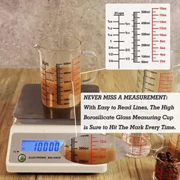 Ackers BORO3.3 Glass Measuring Cup-[Insulated handle | V-Shaped Spout]-Made of High Borosilicate Glass Measuring Cup for Kitchen or Restaurant, Easy to Read, 500 ML (16 Oz, 2 Cup)