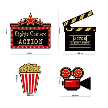 Hicarer 32 Pieces Movie Party Decorations Red Carpet Cutouts Cards Table Toppers Movie Theme Decor Double Sided Printing Golden Black Red for Night Party Supplies