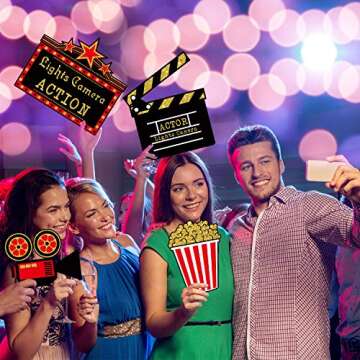 Hicarer 32 Pieces Movie Party Decorations Red Carpet Cutouts Cards Table Toppers Movie Theme Decor Double Sided Printing Golden Black Red for Night Party Supplies