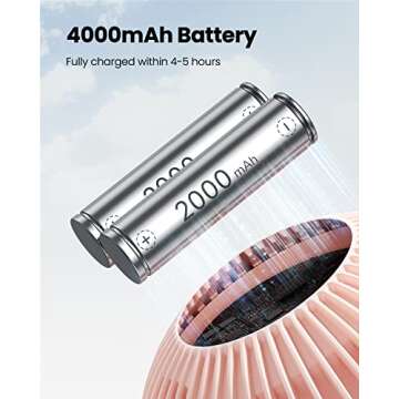 Gaiatop Baby Stroller Fan, 4000mAh Oscillating Mini Portable Fan with Light, 4 Speeds Battery Operated Small Handheld Desk Fan, 360° Rotate Flexible Tripod Clip On Fan for Car Seat Crib Travel Pink