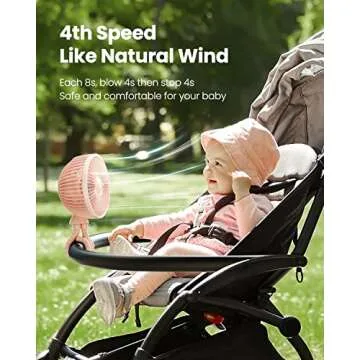 Gaiatop Baby Stroller Fan, 4000mAh Oscillating Mini Portable Fan with Light, 4 Speeds Battery Operated Small Handheld Desk Fan, 360° Rotate Flexible Tripod Clip On Fan for Car Seat Crib Travel Pink
