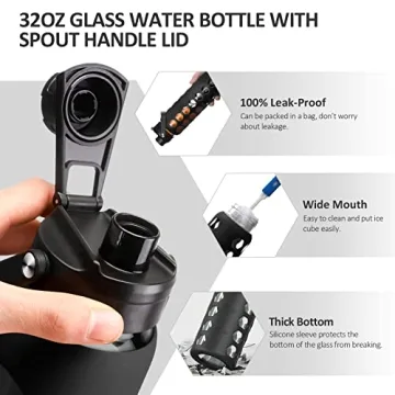 MUKOKO 32oz Glass Water Bottle with Dual Lids