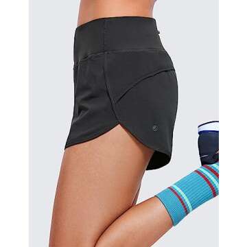 CRZ YOGA High Waisted Running Shorts for Women - 2.5'' Liner for Gym Athletic Workout with Zip Pocket Breathable Black Medium