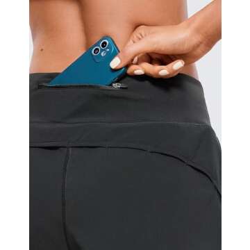 CRZ YOGA High Waisted Running Shorts for Women - 2.5'' Liner for Gym Athletic Workout with Zip Pocket Breathable Black Medium