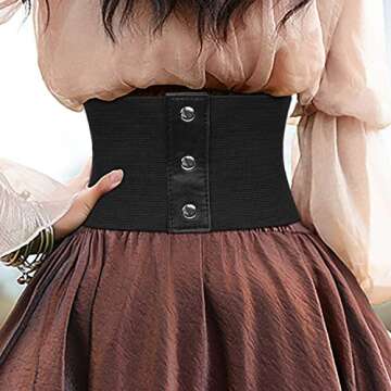 XZQTIVE Black Corset Waist Belt for Women, Wide Elastic Tie Waspie Belt for Dresses 4.7inch