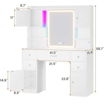 Tiptiper Stylish Vanity Desk with Smart Mirror and Lights
