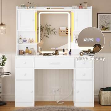 Tiptiper Stylish Vanity Desk with Smart Mirror and Lights