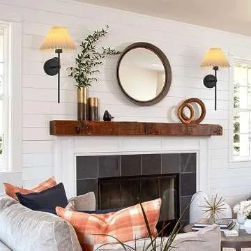 Battery Operated Wall Sconces Set of Two,Rechargeable Wall Lights with Timer,Indoor Non Hardwired Wall Lamp Light Fixtures Black with White Fabric Shade for Bedroom Living Room Bathroom