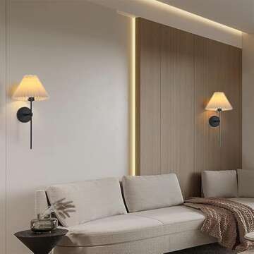 Battery Operated Wall Sconces Set of Two,Rechargeable Wall Lights with Timer,Indoor Non Hardwired Wall Lamp Light Fixtures Black with White Fabric Shade for Bedroom Living Room Bathroom