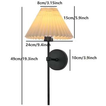 Battery Operated Wall Sconces Set of Two,Rechargeable Wall Lights with Timer,Indoor Non Hardwired Wall Lamp Light Fixtures Black with White Fabric Shade for Bedroom Living Room Bathroom