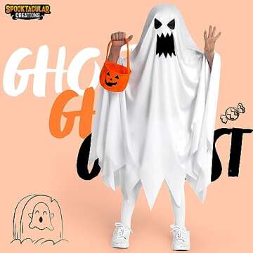 Kids Ghost Costume with Pumpkin Bag - Halloween Dress-Up