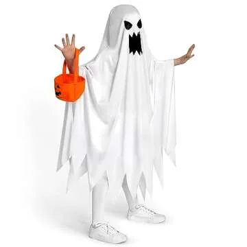 Kids Ghost Costume with Pumpkin Bag - Halloween Dress-Up