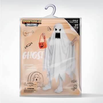 Kids Ghost Costume with Pumpkin Bag - Halloween Dress-Up