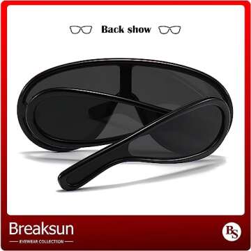 Breaksun Fashion Wave Mask Sunglasses for Women Men Oversized Silver Mirrored Futuristic Shield Sun Glasses Designer Style (Black/Grey)