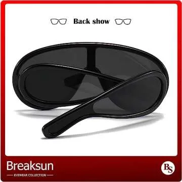 Breaksun Fashion Wave Mask Sunglasses for Women Men Oversized Silver Mirrored Futuristic Shield Sun Glasses Designer Style (Black/Grey)