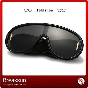 Breaksun Fashion Wave Mask Sunglasses for Women Men Oversized Silver Mirrored Futuristic Shield Sun Glasses Designer Style (Black/Grey)