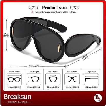 Breaksun Fashion Wave Mask Sunglasses for Women Men Oversized Silver Mirrored Futuristic Shield Sun Glasses Designer Style (Black/Grey)