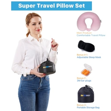 SAIREIDER Travel Neck Pillow with Memory Foam for Ultimate Comfort
