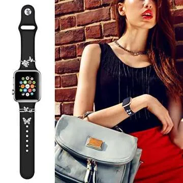 Idealiveny Metal-Decorative-Rings-Loops Compatible for Iwatch 38mm 40mm 42mm 44mm Sparkles Jewelry-Accessories-Charms for Watch Band Series 6/5/4/3/2/1 Bling Watch Band Charm (butterfly set)