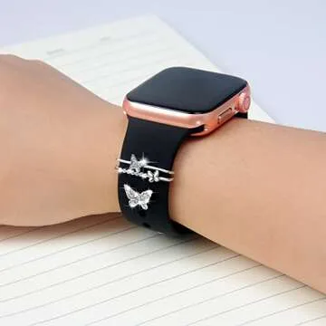 Idealiveny Metal-Decorative-Rings-Loops Compatible for Iwatch 38mm 40mm 42mm 44mm Sparkles Jewelry-Accessories-Charms for Watch Band Series 6/5/4/3/2/1 Bling Watch Band Charm (butterfly set)