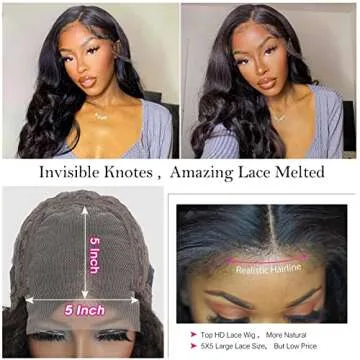 Beluck 5x5 HD Lace Closure Wigs Human Hair,12A Body Wave 180 Density HD Transparent Lace Front Wigs Human Hair Pre Plucked,Glueless Human Hair Wigs For Black Women Natural Color（18Inch）