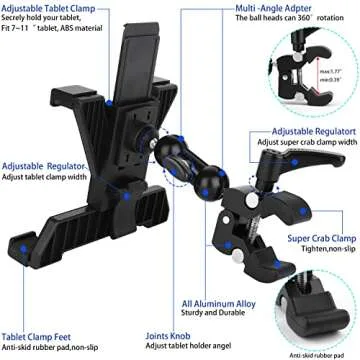iTODOS Tablet Holder for Spin Bike, Stroller,Treadmill,Golf Cart, Wheelchair,Stationary Bike,Microphone Stand, Adjustable 7~11" Tablet Clip Fits iPad,Samsung Galaxy Tab, Google Nexus, Fire HD and GPS