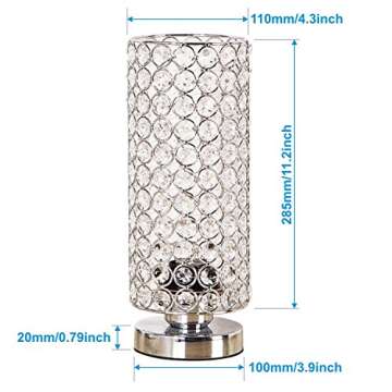 ZEEFO Crystal Table Lamp, Nightstand Decorative Room Desk Lamp, Night Light Lamp, Table Lamps for Bedroom, Living Room, Kitchen, Dining Room (Silver)
