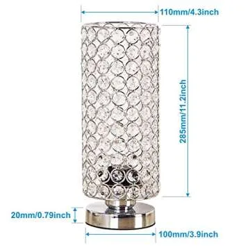 ZEEFO Crystal Table Lamp, Nightstand Decorative Room Desk Lamp, Night Light Lamp, Table Lamps for Bedroom, Living Room, Kitchen, Dining Room (Silver)