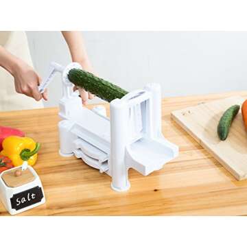 GREEN APRON 3 Blade Spiralizer Vegetable Slicer - Premium Quality Heavy Duty Vegetable Spiralizer - Zoodle Maker - BPA FREE Veggie Pasta Spaghetti Maker - Premier Home & Kitchen Accessories