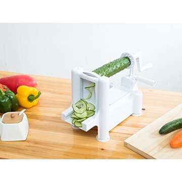 GREEN APRON 3 Blade Spiralizer Vegetable Slicer - Premium Quality Heavy Duty Vegetable Spiralizer - Zoodle Maker - BPA FREE Veggie Pasta Spaghetti Maker - Premier Home & Kitchen Accessories