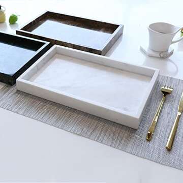 StonePlus Natural Marble Storage Vanity Tray, Cosmetics Jewelery Tray, Kitchen Organizer, Coffee Table Tray (Volakas White, Glossy Surface, 11.8L x 7.87W x 1.18H)