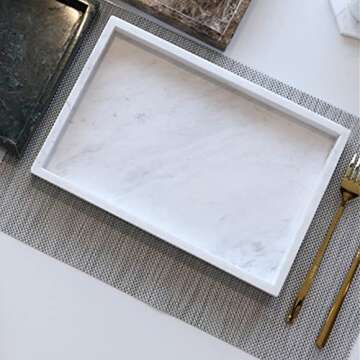 StonePlus Natural Marble Storage Vanity Tray, Cosmetics Jewelery Tray, Kitchen Organizer, Coffee Table Tray (Volakas White, Glossy Surface, 11.8L x 7.87W x 1.18H)