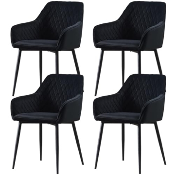 ENJAOUSLF Dining Chairs Set of 4 Black Upholstered Seat with Black Metal Legs Velvet High Back Latti...