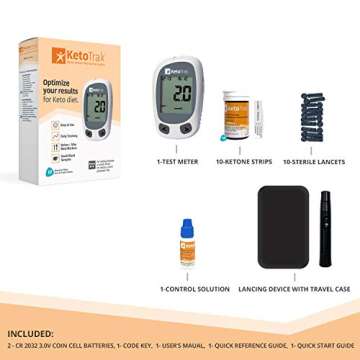 KetoTrak Blood Ketone Testing Kit, 1 Meter, 10 Ketone Strips, 1 Lancing Device, 10 Lancets, Optimize...