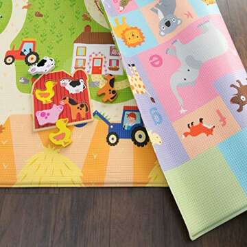Baby Care Play Mat - Large & Playful Busy Farm Design - Waterproof