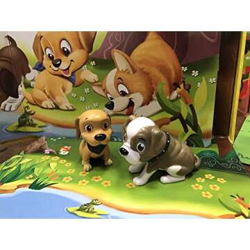 Phidal Adorable Pups My Mini Busy Books - Activity Books for kids, 10-page storybook, 4 figurines, a foldable play mat
