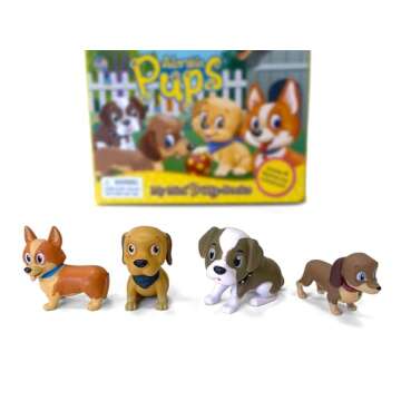Phidal Adorable Pups My Mini Busy Books - Activity Books for kids, 10-page storybook, 4 figurines, a foldable play mat