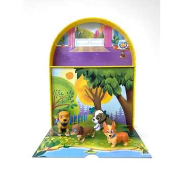 Phidal Adorable Pups My Mini Busy Books - Activity Books for kids, 10-page storybook, 4 figurines, a foldable play mat