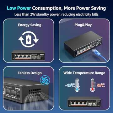 6 Port 2.5G Unmanaged Ethernet Switch, 4 x 2.5G Base-T Ports, 2 x 10G SFP, Compatible with 100/1000/2500Mbps, VLAN, Fanless, Desktop/Wall Mount YuanLey 2.5Gbe Network Switch for Wireless AP, NAS, PC