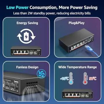 6 Port 2.5G Unmanaged Ethernet Switch, 4 x 2.5G Base-T Ports, 2 x 10G SFP, Compatible with 100/1000/2500Mbps, VLAN, Fanless, Desktop/Wall Mount YuanLey 2.5Gbe Network Switch for Wireless AP, NAS, PC