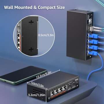 6 Port 2.5G Unmanaged Ethernet Switch, 4 x 2.5G Base-T Ports, 2 x 10G SFP, Compatible with 100/1000/2500Mbps, VLAN, Fanless, Desktop/Wall Mount YuanLey 2.5Gbe Network Switch for Wireless AP, NAS, PC