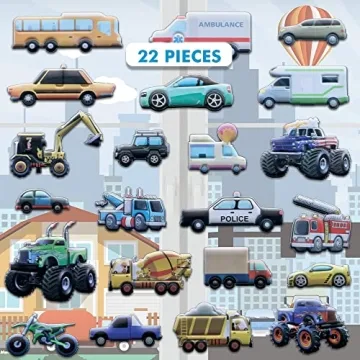 Cars and Trucks Window Clings for Kids & Toddlers - Reusable Puffy Stickers