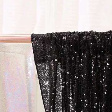 QueenDream Black Sequin Backdrop - Elegant Sparkle for Events