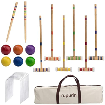 ropoda Six-Player Croquet Set with Wooden Mallets, Colored Balls, Sturdy Carrying Bag for Adults &Ki...